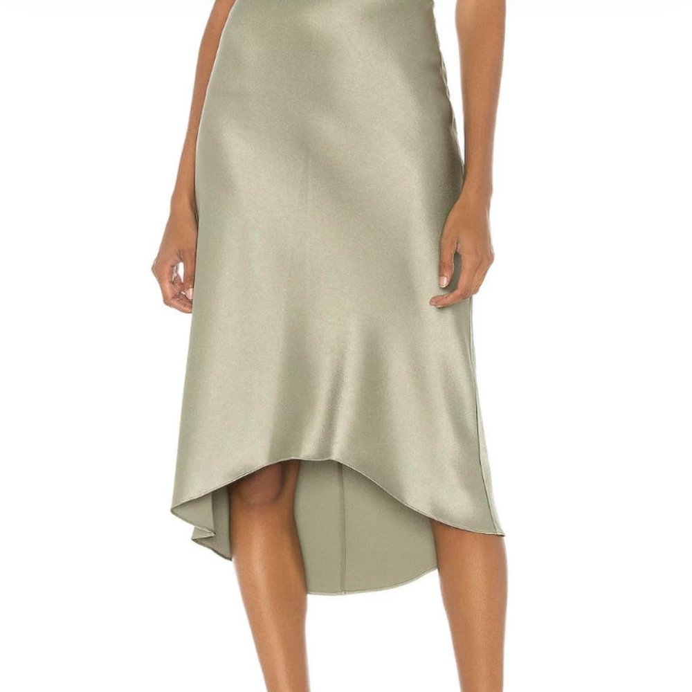 ALICE + OLIVIA green satin high low skirt